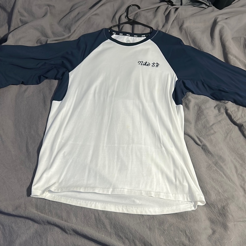 Nike sb dri fit Henley style shirt navy blue sleeve Size L 3/4 sleeve#5